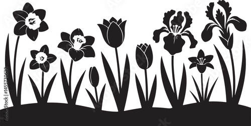 This title emphasizes the variety of flowers depicted, evoking the freshness and beauty of a garden coming to life in the spring.





