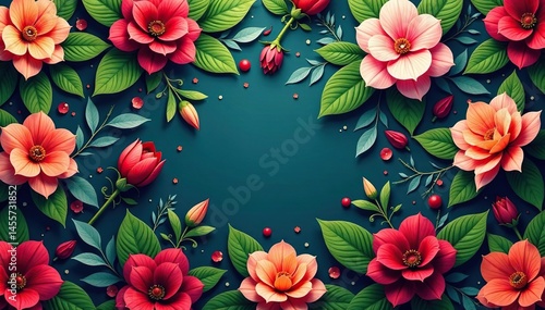 Intricate repeating floral motif, lush blooms and leaves , vintage, print