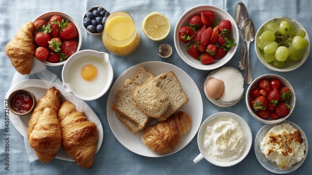 Fresh continental breakfast with neatly arranged ingredients. A wholesome morning spread to start the day.
Fresh continental breakfast with neatly arranged ingredients. A wholesome morning spread to start the day.