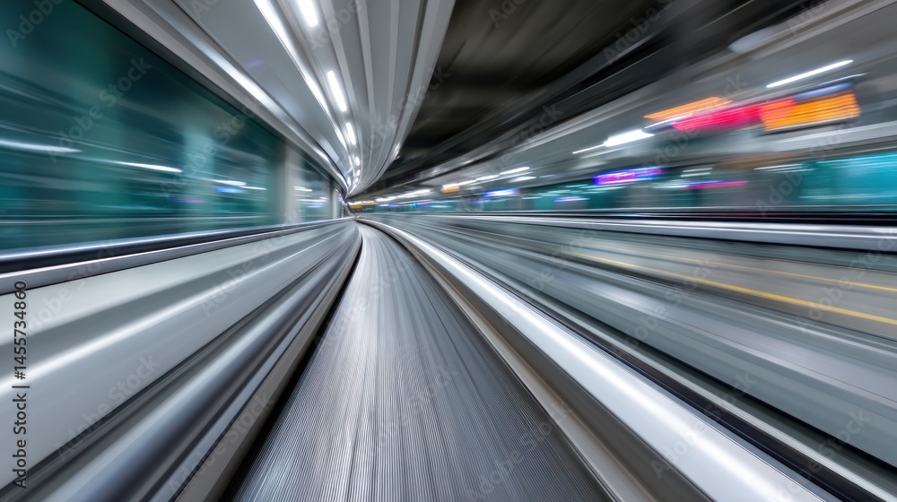 Fast-moving train tunnel, blurred motion, urban transit. Modern, sleek, and futuristic tunnel. Interior view, dynamic effect, lights and signals visible Fast-moving train tunnel, blurred motion, urban transit. Modern, sleek, and futuristic tunnel. Interior view, dynamic effect, lights and signals visible