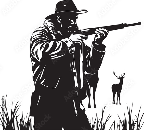 Silhouette Art of Hunters with Deer