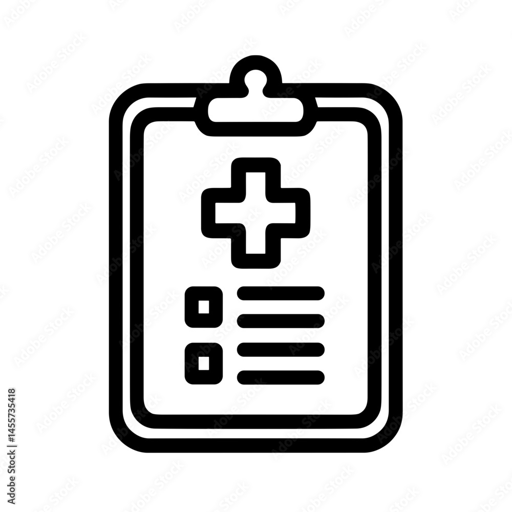Minimalistic black-and-white medical clipboard with checklist icon illustration, professional line art style Minimalistic black-and-white medical clipboard with checklist icon illustration, professional line art style