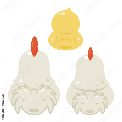 お座りしたニワトリの後ろ姿イラストセット