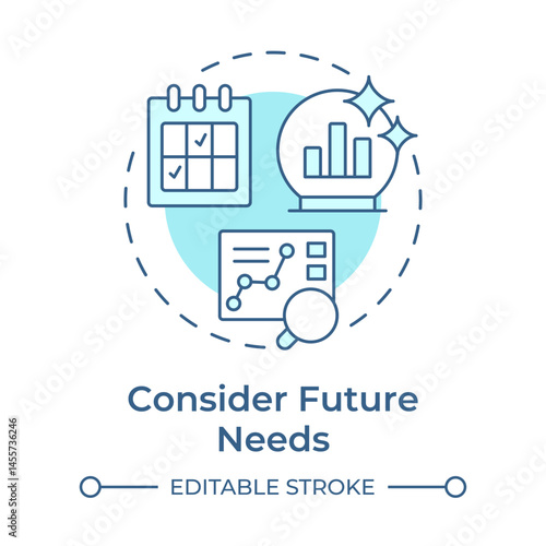 Considering future needs soft blue concept icon. Predicting necessary talent and skill. Workforce forecasting. Round shape line illustration. Abstract idea. Graphic design. Easy to use blog post