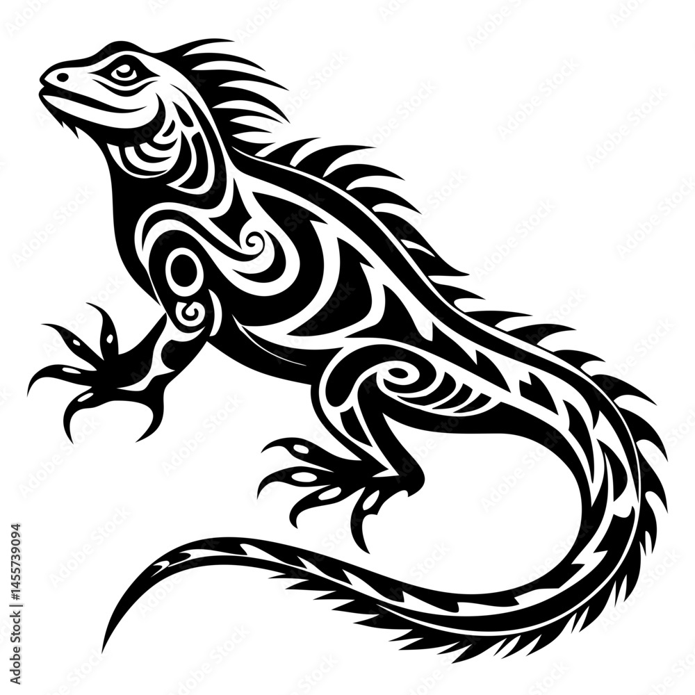 Iguana Silhouette Vector - Tribal Style Reptile Illustration Iguana Silhouette Vector - Tribal Style Reptile Illustration