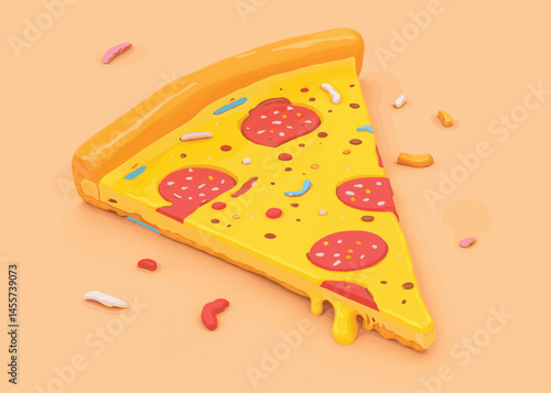 Melting Cheese Pizza Slice – Vector Illustration