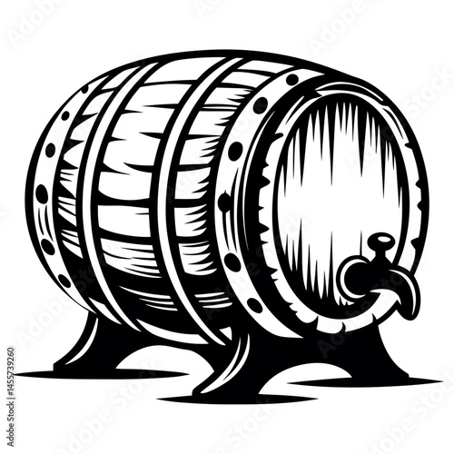 Vintage Wooden Barrel with Tap Vector - Rustic Beer and Wine Container