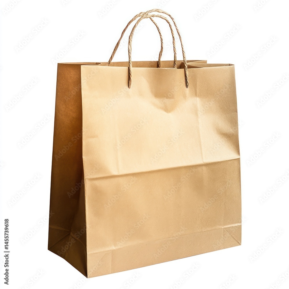 Light brown paper shopping bag with twisted handles isolated on white Light brown paper shopping bag with twisted handles isolated on white