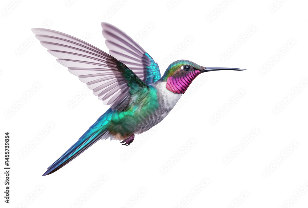 Obraz premium hummingbird in flight Broad Billed Hummingbird on a pure isolated on white background,PNG image.
