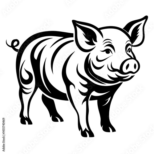 Black Pig Silhouette Vector Illustration - Farm Animal, Domestic Pig, Animal Head Art