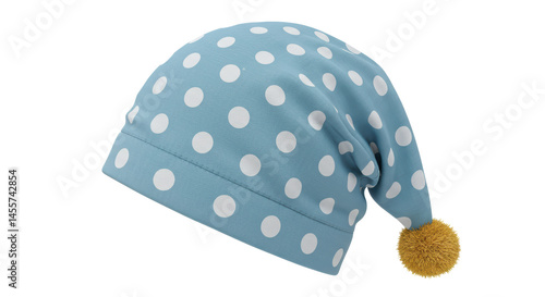 Isolated Blue Sleep Hat with White Polka Dots