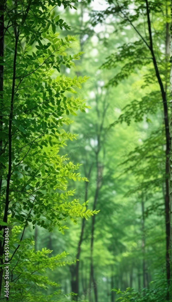 Abstract green foliage, blurred forest background, illustration, lush Abstract green foliage, blurred forest background, illustration, lush