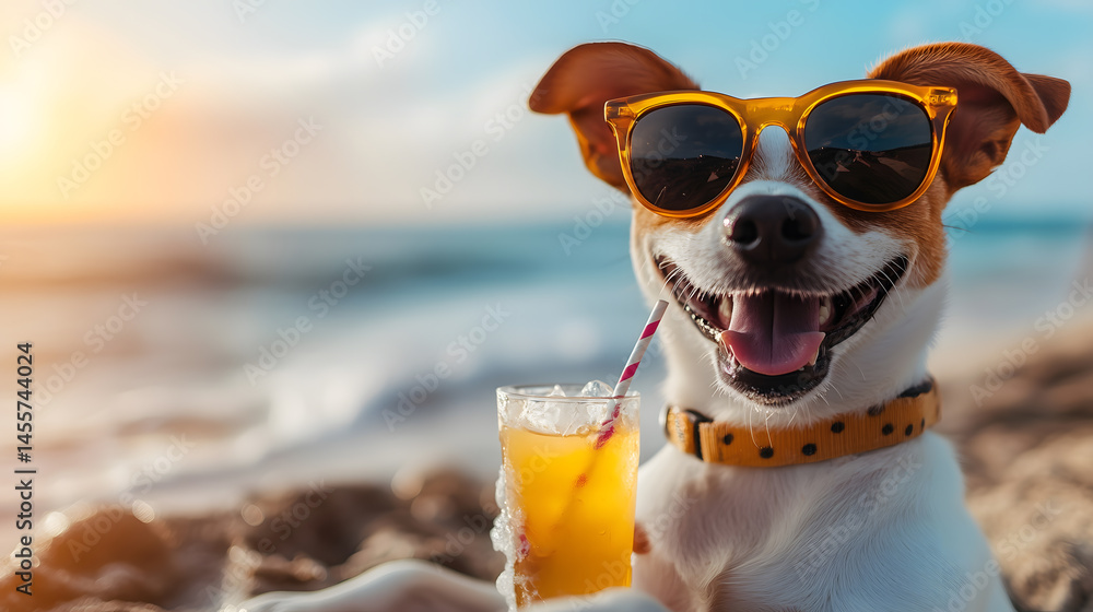 Dog chillin' on the beach drink, created with Generative AI technology