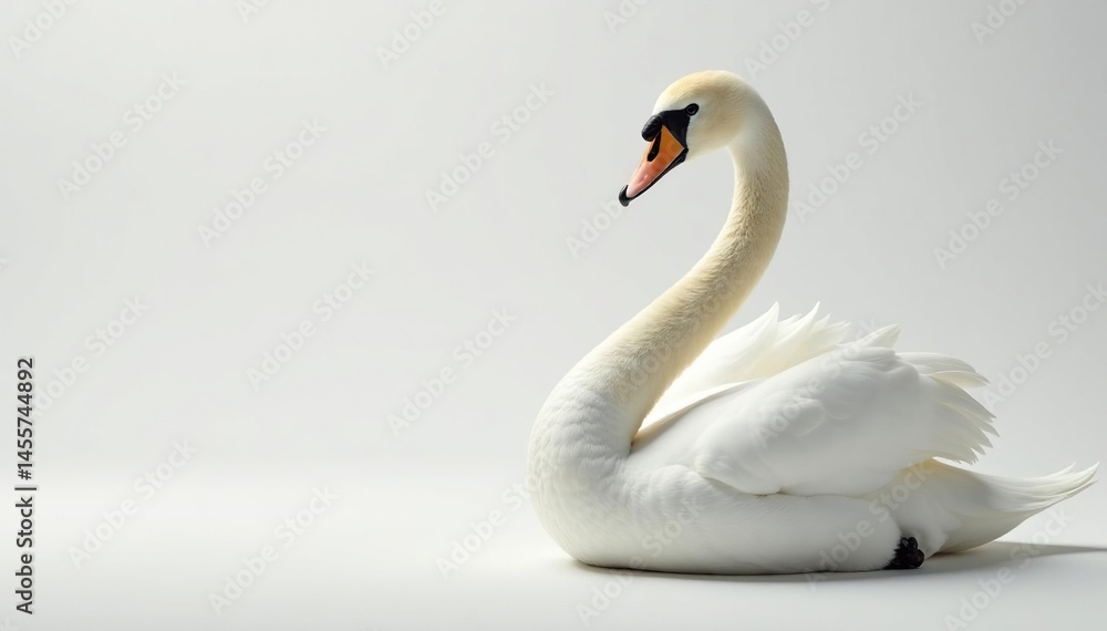 Fototapeta premium Elegant white swan feather against pure backdrop, minimalist, light, white