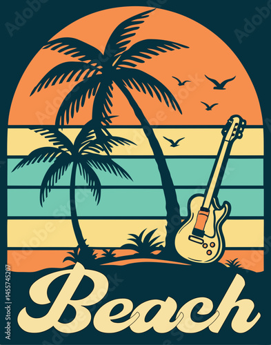Beach Vibes with Guitar and Sunset Scene