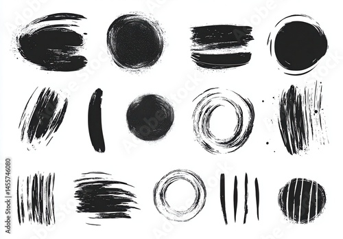 Abstract black brushstroke patterns on a white background, ideal for artistic designs