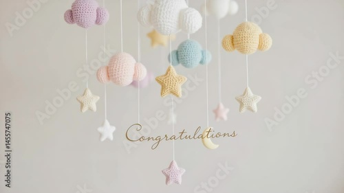 Soft pastel crochet clouds and stars mobile with 