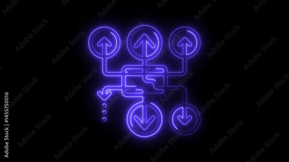 Glowing neon data flow diagram showing a process of data transformation Glowing neon data flow diagram showing a process of data transformation