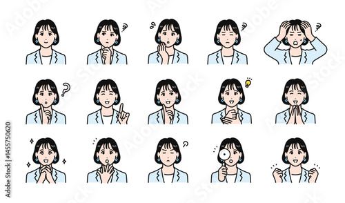 スーツを着た若い女性の表情イラストセット
