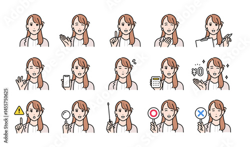 女性アドバイザーのビジネス向け表情セット