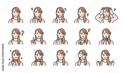 営業担当の若い女性の表情イラストセット