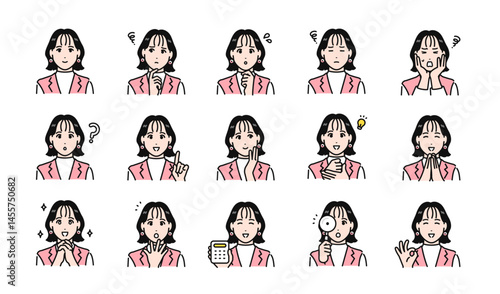 オシャレな若いビジネスパーソンの表情イラストセット