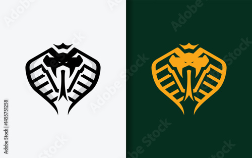 A cobra snake wearing a royal crown in a modern minimalist logo style.