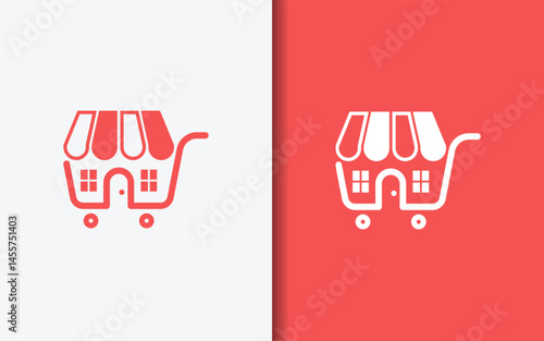 Minimalist shopping cart and store logo symbol in modern outline style.
