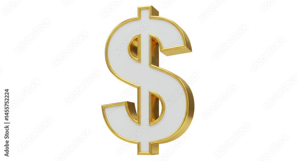 Obraz premium Isolated White and Golden Dollar Sign with 3D Effect