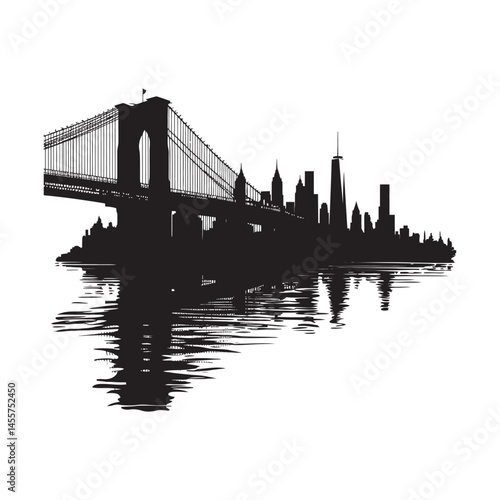 Silhouette of a bridge spanning across a river