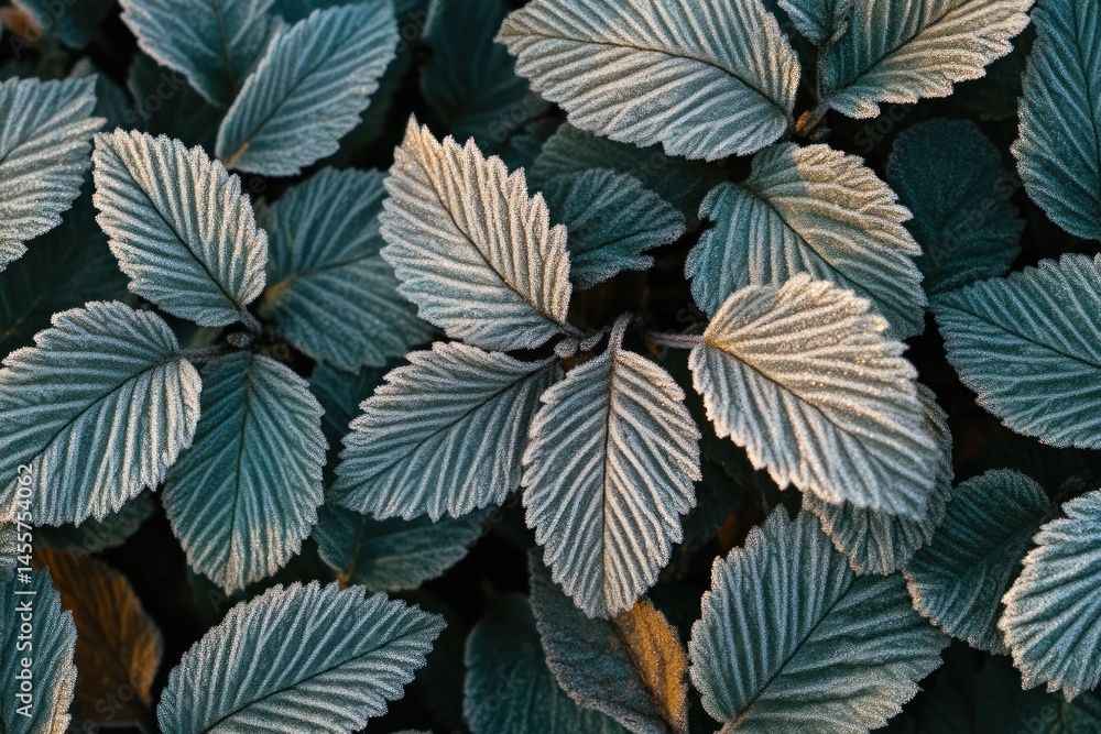 Obraz premium close-up of dew-covered leaves in morning light