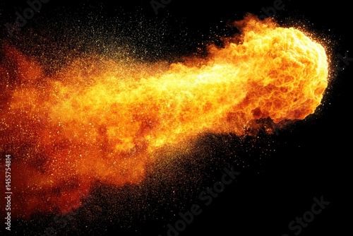 Fiery sphere explosion against black background