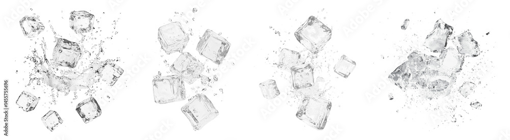 PNG Scattered ice cubes splash, element set on transparent background PNG Scattered ice cubes splash, element set on transparent background