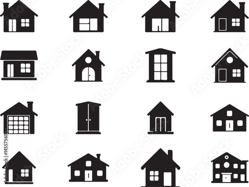 Collection of Real Estate Silhouettes Featuring House, Home, Property, and Building Icons