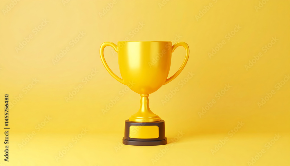 shiny gold trophy cup stands proudly against vibrant yellow background, symbolizing victory and achievement. This elegant award is perfect for celebrating first place in competitions shiny gold trophy cup stands proudly against vibrant yellow background, symbolizing victory and achievement. This elegant award is perfect for celebrating first place in competitions