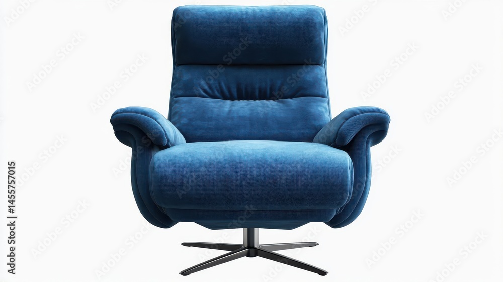Naklejka premium Blue velvet swivel recliner chair isolated on transparent background