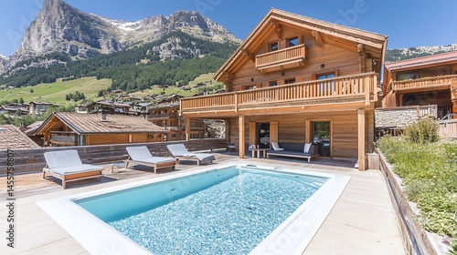 Mountain chalet with pool and deck