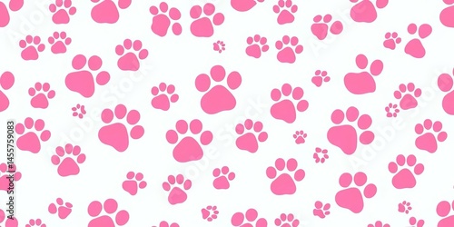 Pink seamless kitten paw print pattern background , stylish, pastel