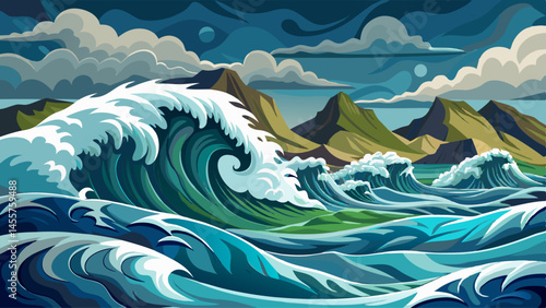 Waves crash gently under a gray, overcast sky