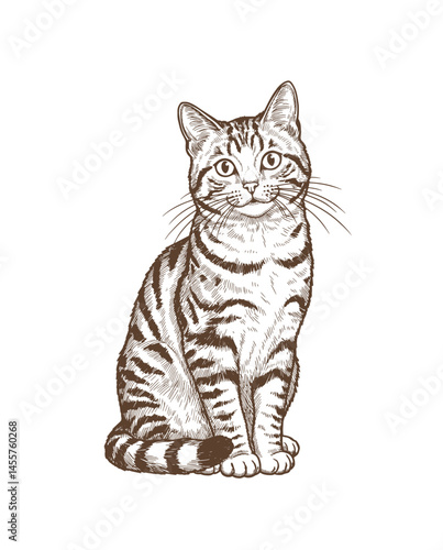 Cat Kitten Hand Drawn Engraved Ink Line Art Sketch Illustration