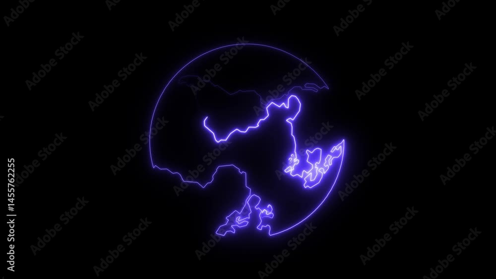 Neon globe icon cyan white color earth by neon glowing animation black background Neon globe icon cyan white color earth by neon glowing animation black background