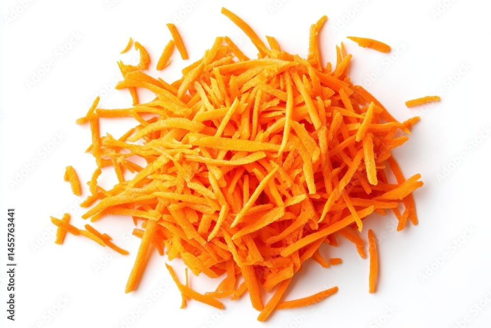 Pile of freshly grated orange carrots isolated on white background raw food diet salad vegan crispy Pile of freshly grated orange carrots isolated on white background raw food diet salad vegan crispy
