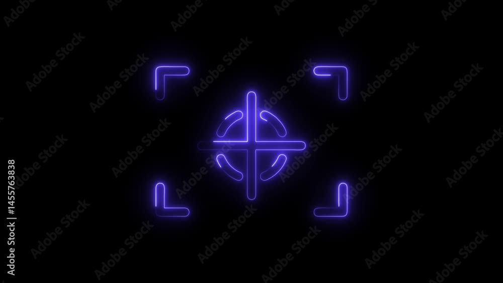 Glowing neon target reticle animation on black background with corner brackets Glowing neon target reticle animation on black background with corner brackets