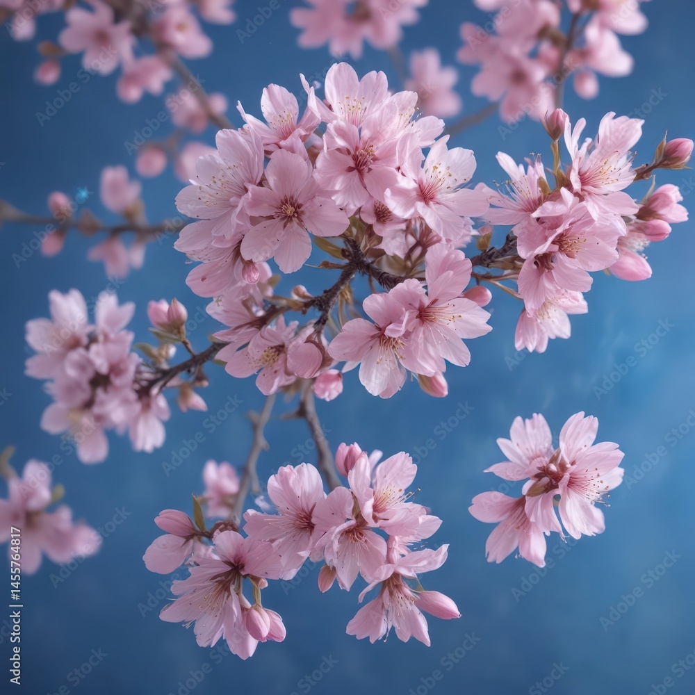 Delicate pink blossom, blue energy aura, rough canvas backdrop,  fantasy,  art