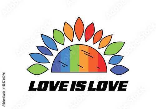 Rainbow flower of Pride LGBTQ in retro cartoon style. Groovy vector art, symbol of love and friendship, pride June month celebrate, support, freedom, tolerance, equal, gay, lesbian, trans.