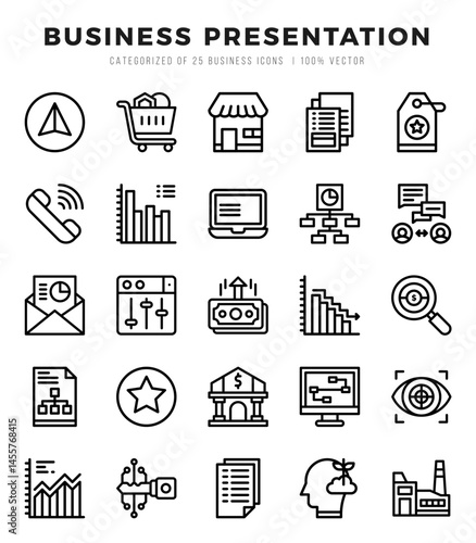 Business Presentation Lineal icons collection. Lineal icons pack. Vector illustration