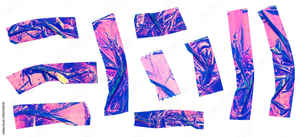 Fototapeta premium Pink Purple Foil Tape Strips Set Illustration for Scrapbooking and Decorative Design