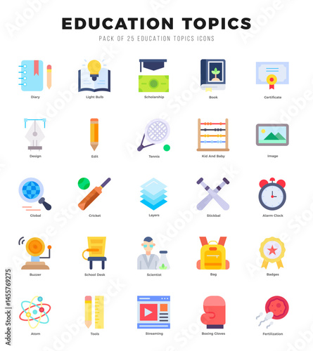 Education Topics web icons in Flat style.