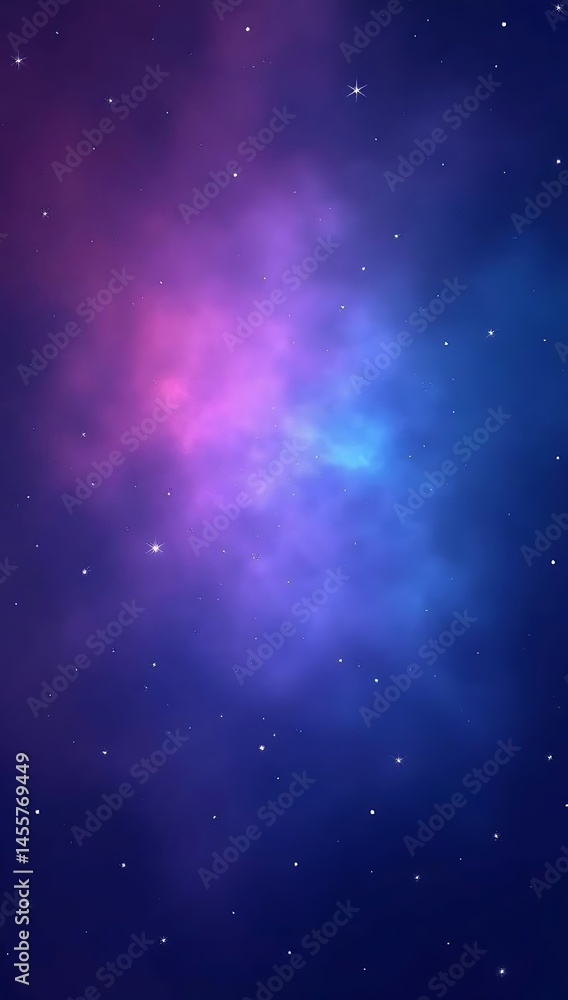 Fototapeta premium Cosmic galaxy-inspired gradient transitioning from deep violet to midnight blue with specks of soft starlight