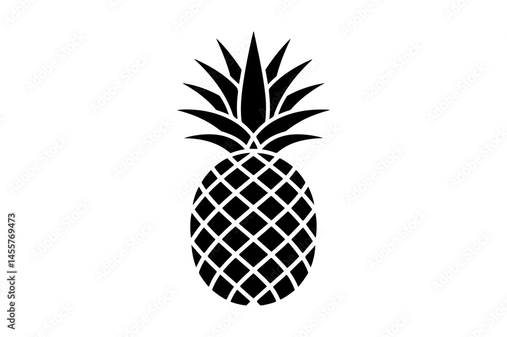 Black silhouette of a pineapple with detailed pattern Black silhouette of a pineapple with detailed pattern